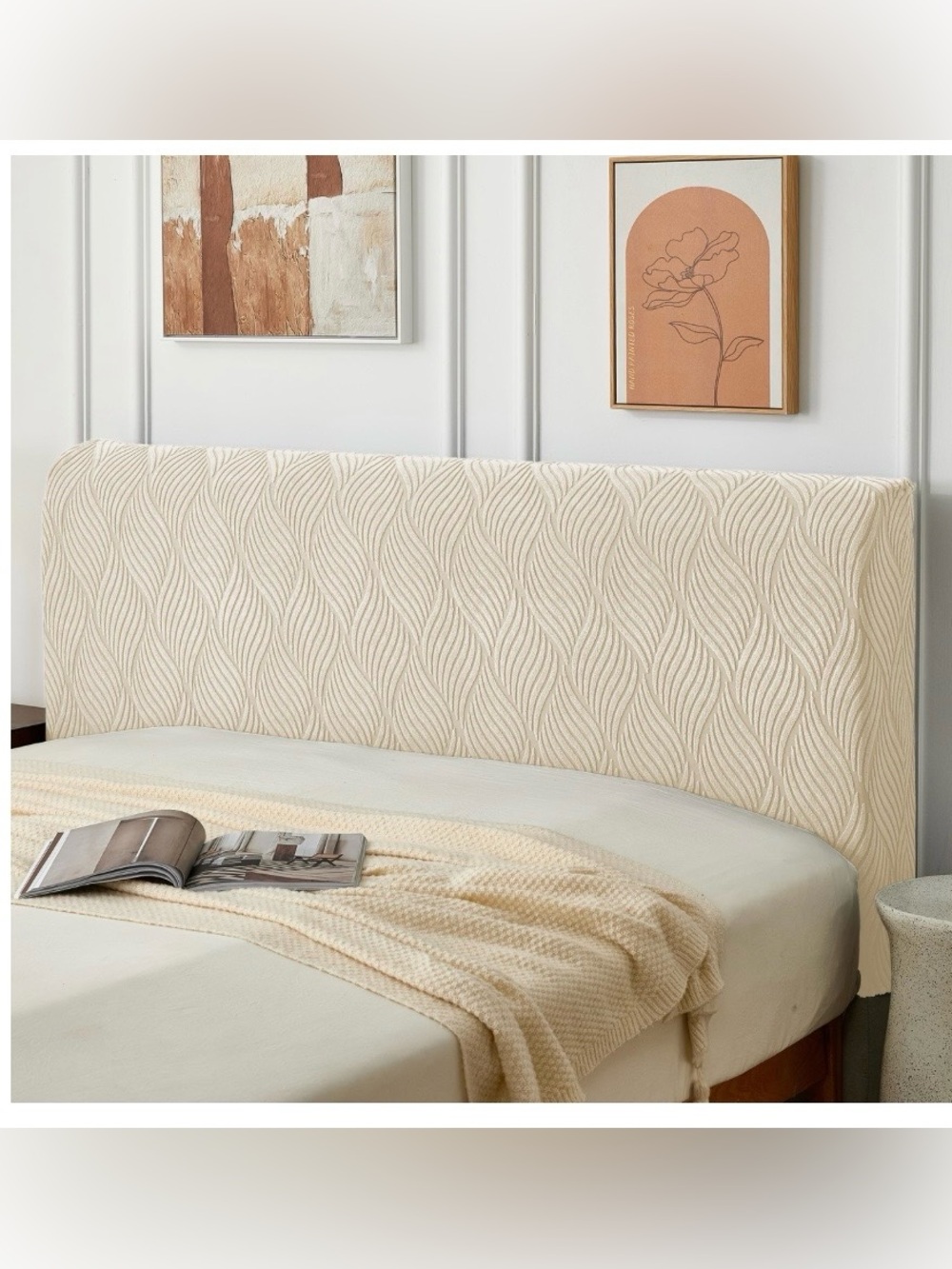 QUEEN Jacquard Headboard Slipcover - CREAM